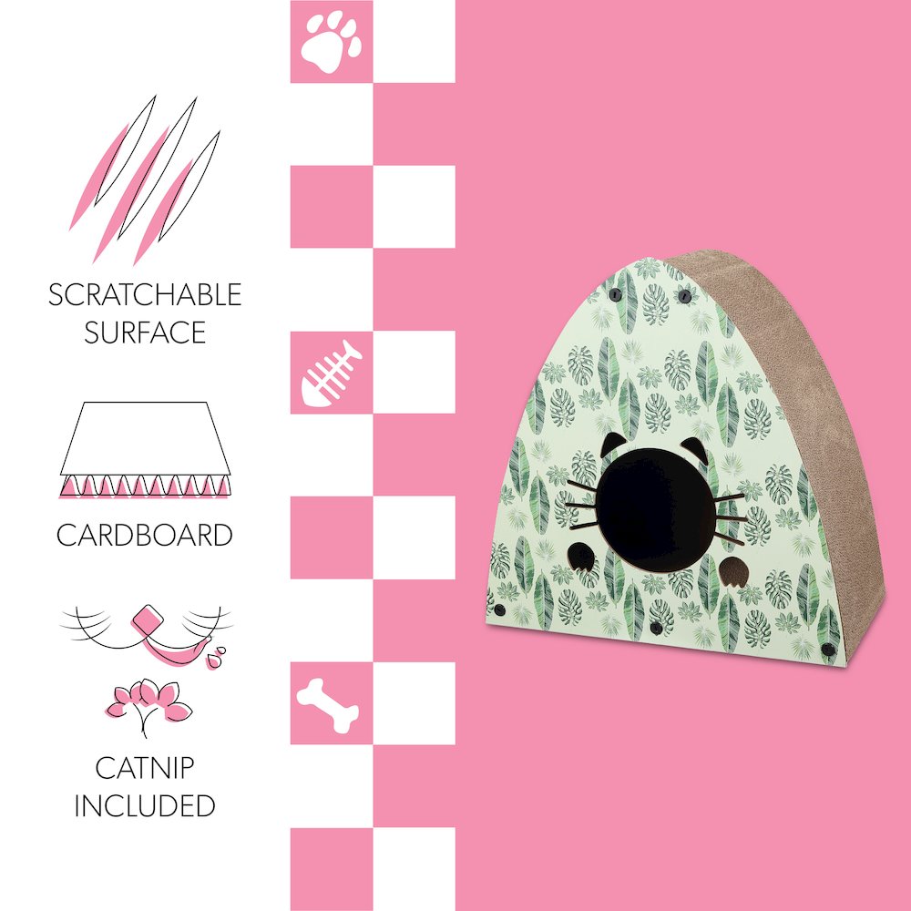 Koko Modern Cardboard Triangle Cat Cave Scratcher with Catnip, Mint/Green