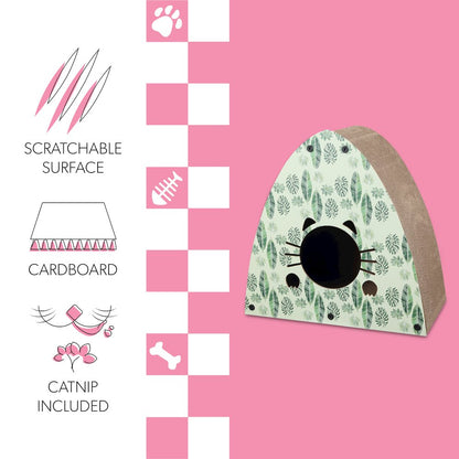 Koko Modern Cardboard Triangle Cat Cave Scratcher with Catnip, Mint/Green