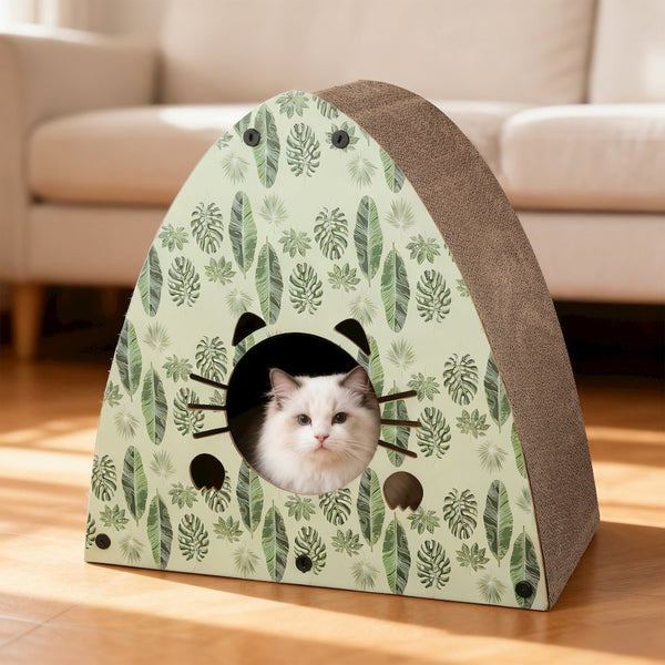 Koko Modern Cardboard Triangle Cat Cave Scratcher with Catnip, Mint/Green