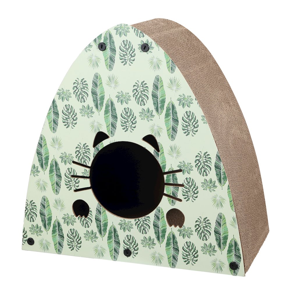 Koko Modern Cardboard Triangle Cat Cave Scratcher with Catnip, Mint/Green