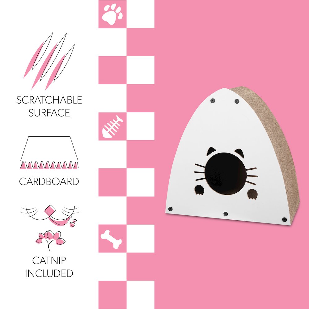 Koko Modern Cardboard Triangle Cat Cave Scratcher with Catnip, Gray
