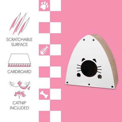 Koko Modern Cardboard Triangle Cat Cave Scratcher with Catnip, Gray