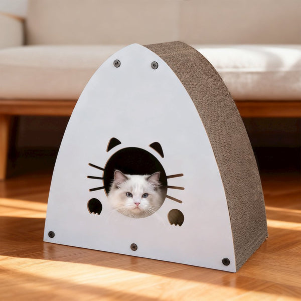 Koko Modern Cardboard Triangle Cat Cave Scratcher with Catnip, Gray