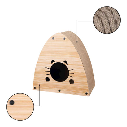 Koko Cardboard Triangle Cat Cave Scratcher with Catnip, Brown Wood Pattern