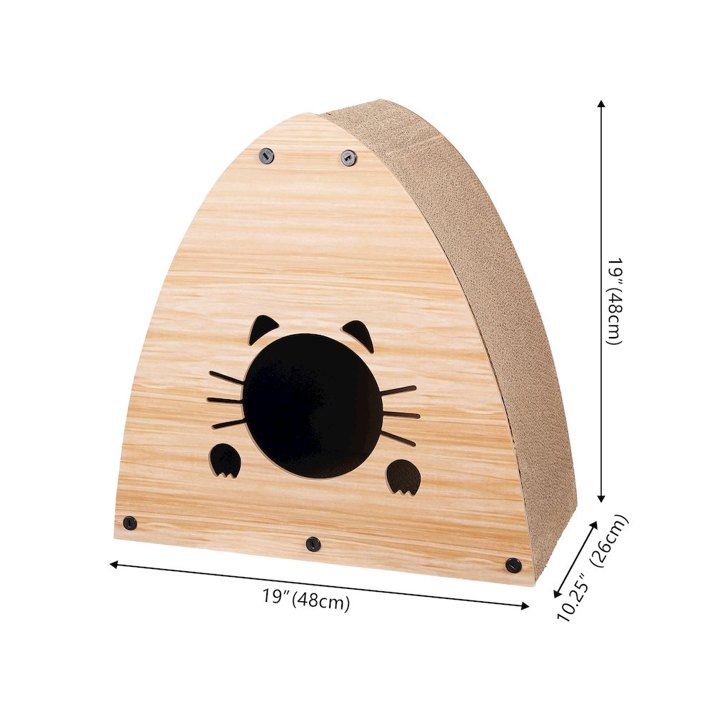 Koko Cardboard Triangle Cat Cave Scratcher with Catnip, Brown Wood Pattern