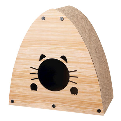 Koko Cardboard Triangle Cat Cave Scratcher with Catnip, Brown Wood Pattern