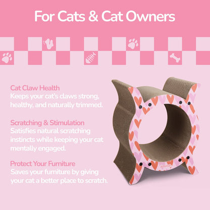 Nyan Modern Cardboard Tunnel Cat Scratcher with Catnip, Pink/Red