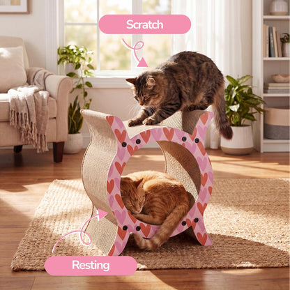 Nyan Modern Cardboard Tunnel Cat Scratcher with Catnip, Pink/Red