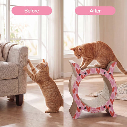 Nyan Modern Cardboard Tunnel Cat Scratcher with Catnip, Pink/Red
