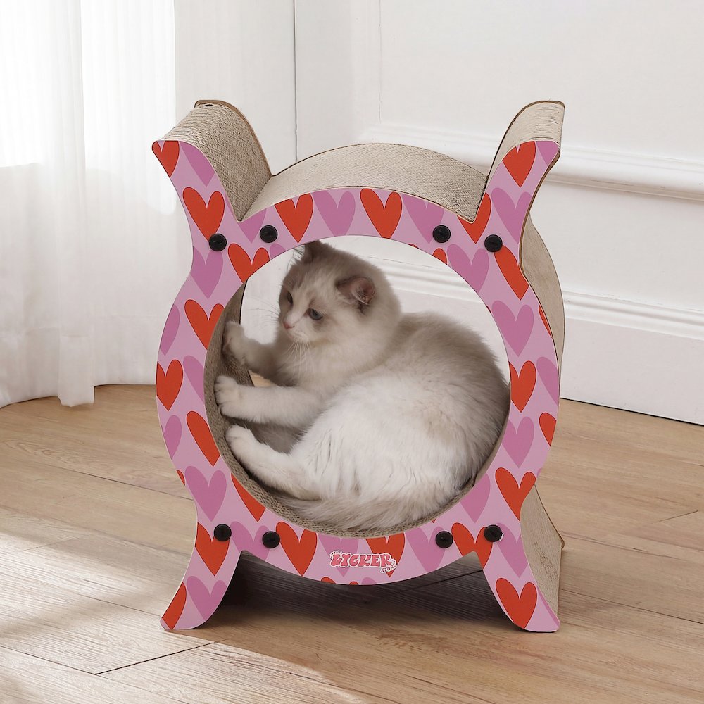 Nyan Modern Cardboard Tunnel Cat Scratcher with Catnip, Pink/Red