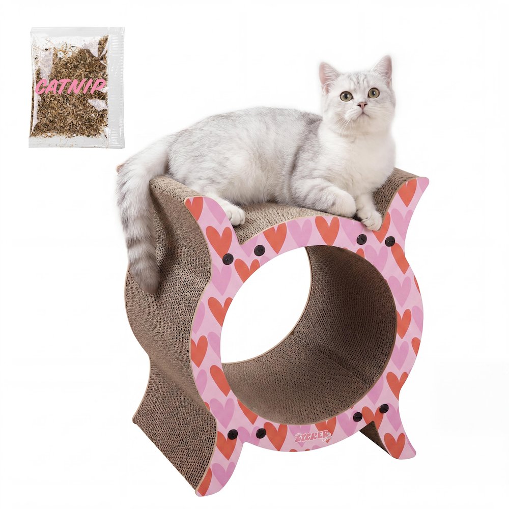 Nyan Modern Cardboard Tunnel Cat Scratcher with Catnip, Pink/Red