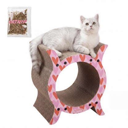 Nyan Modern Cardboard Tunnel Cat Scratcher with Catnip, Pink/Red