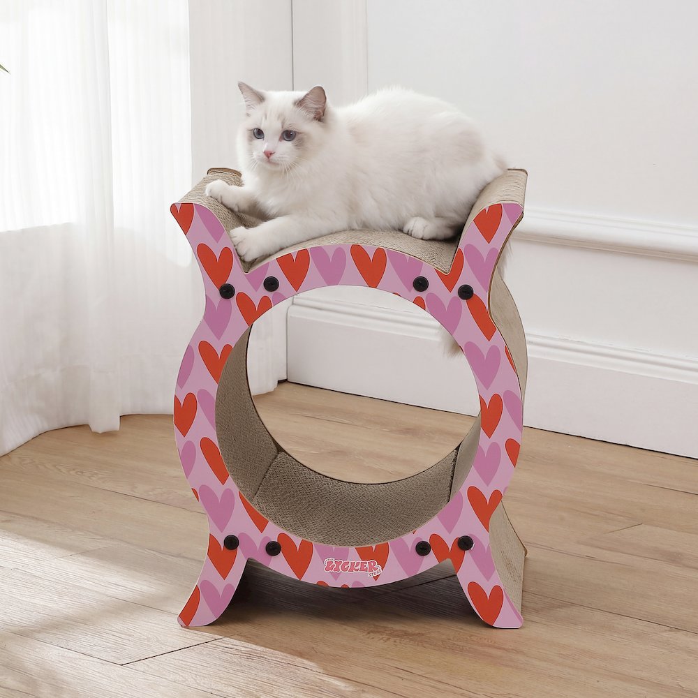 Nyan Modern Cardboard Tunnel Cat Scratcher with Catnip, Pink/Red