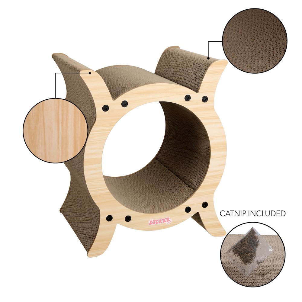 Nyan Modern Cardboard Tunnel Cat Scratcher with Catnip, Oak Wood Finish