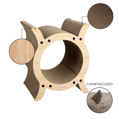 Nyan Modern Cardboard Tunnel Cat Scratcher with Catnip, Oak Wood Finish