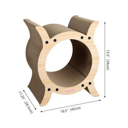 Nyan Modern Cardboard Tunnel Cat Scratcher with Catnip, Oak Wood Finish