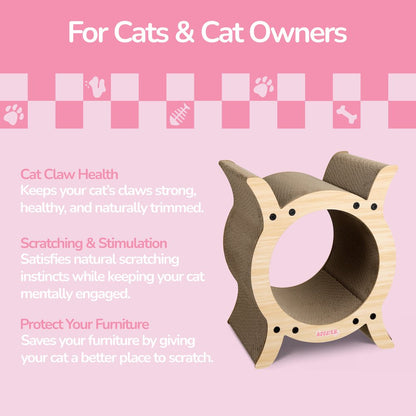 Nyan Modern Cardboard Tunnel Cat Scratcher with Catnip, Oak Wood Finish