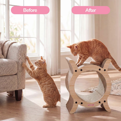 Nyan Modern Cardboard Tunnel Cat Scratcher with Catnip, Oak Wood Finish