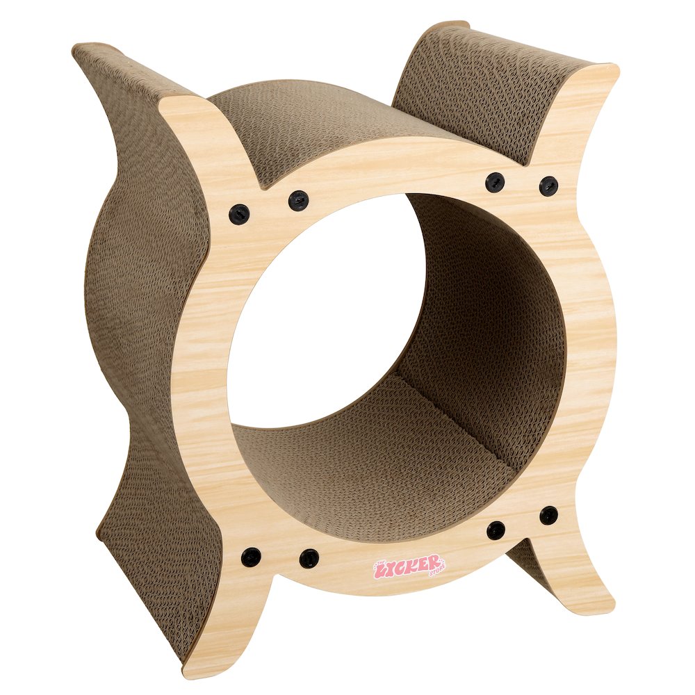 Nyan Modern Cardboard Tunnel Cat Scratcher with Catnip, Oak Wood Finish