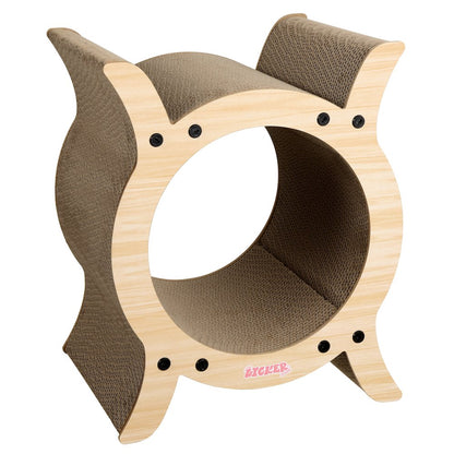 Nyan Modern Cardboard Tunnel Cat Scratcher with Catnip, Oak Wood Finish