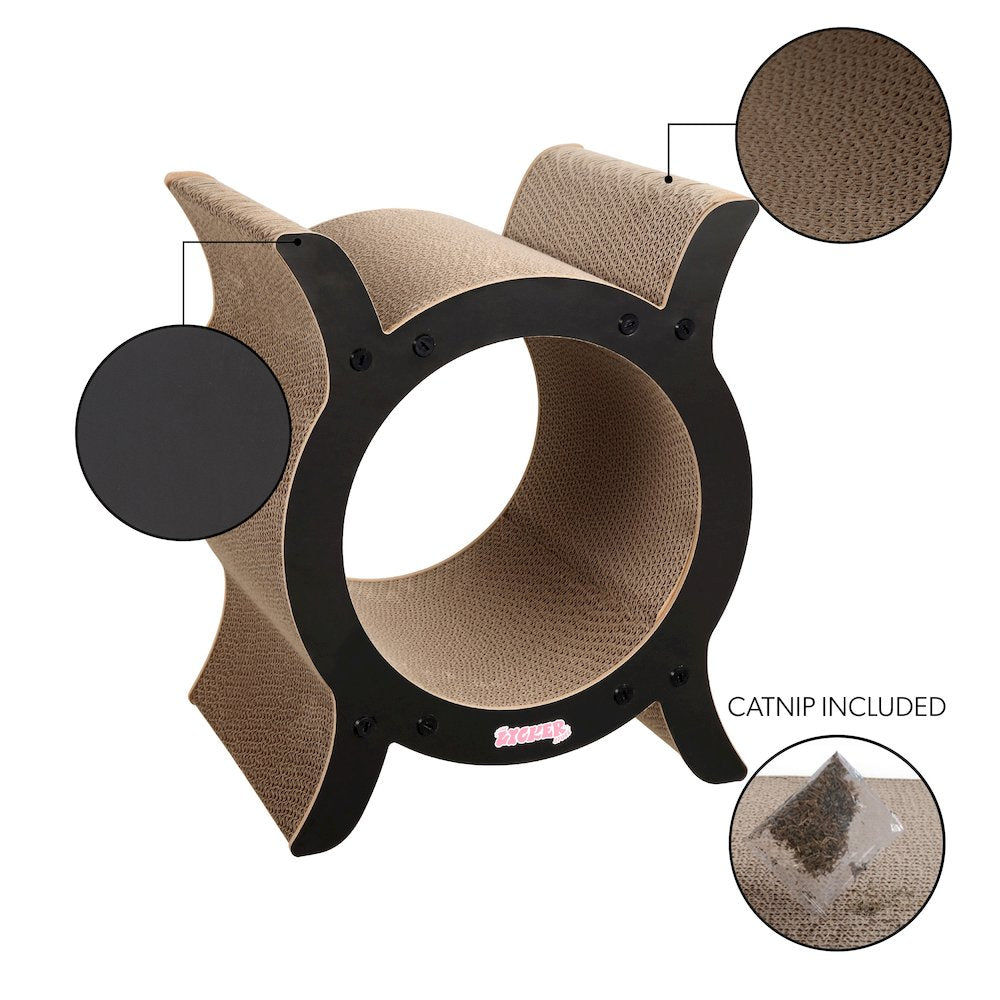 Nyan Modern Cardboard Tunnel Cat Scratcher with Catnip, Black