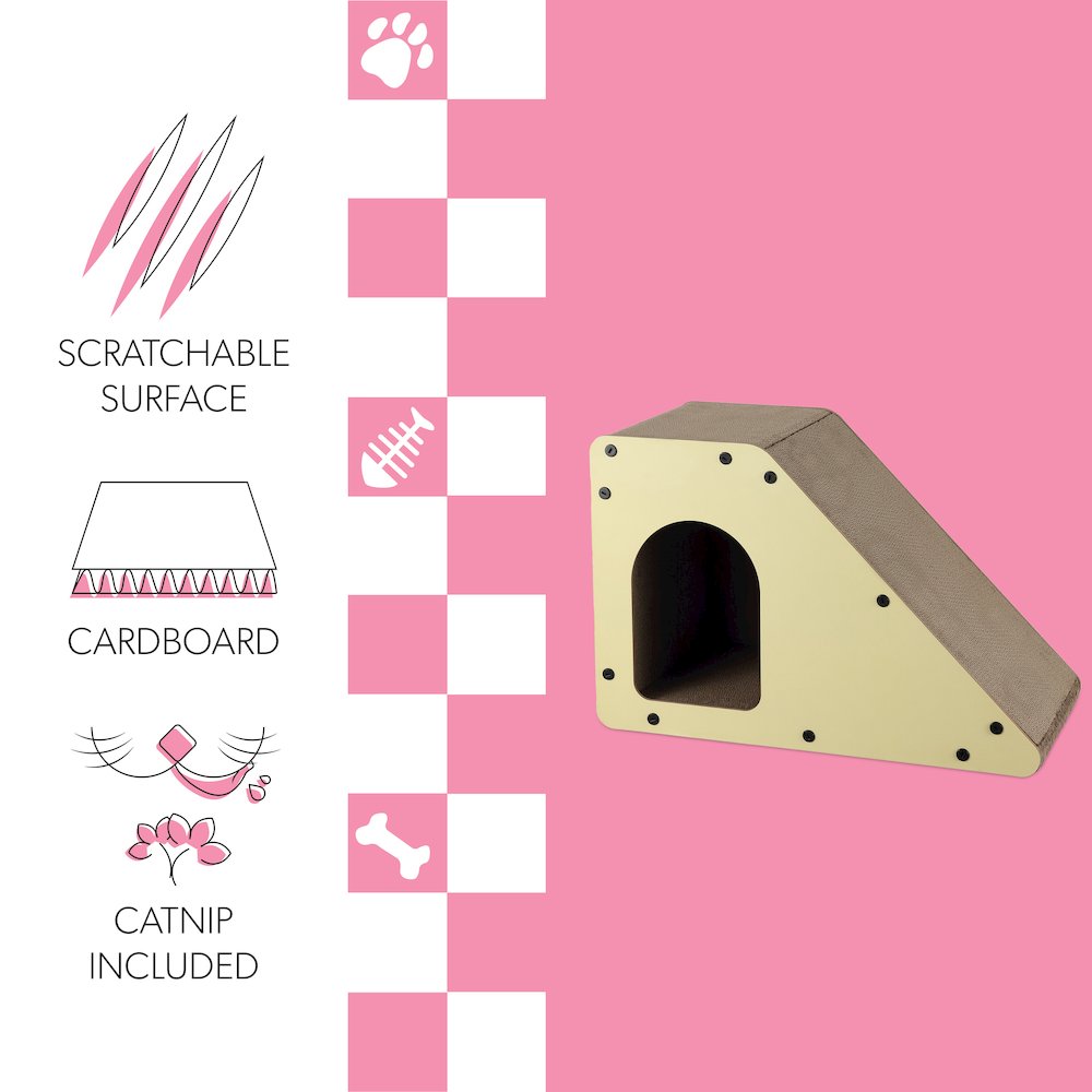 Kento Minimalist Cardboard Angled Cat Cave Scratcher With Catnip