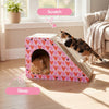 Kento Minimalist Cardboard Angled Cat Cave Scratcher with Catnip, Pink/Red