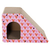 Kento Minimalist Cardboard Angled Cat Cave Scratcher with Catnip, Pink/Red