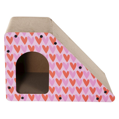 Kento Minimalist Cardboard Angled Cat Cave Scratcher with Catnip, Pink/Red