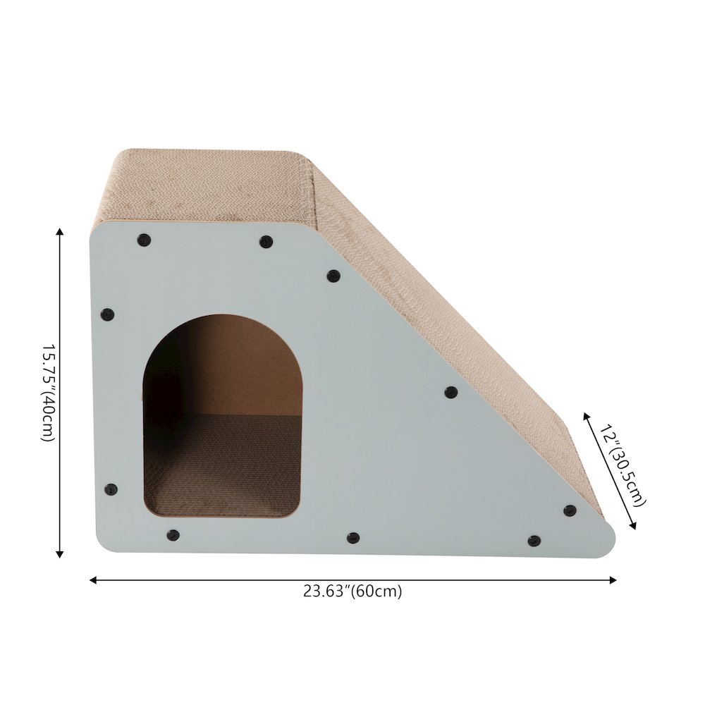 Kento Minimalist Cardboard Angled Cat Cave Scratcher with Catnip, Gray