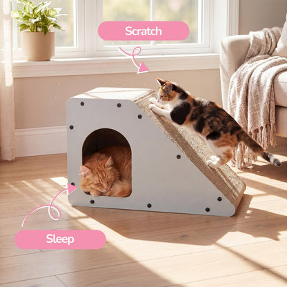Kento Minimalist Cardboard Angled Cat Cave Scratcher with Catnip, Gray