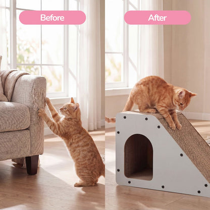 Kento Minimalist Cardboard Angled Cat Cave Scratcher with Catnip, Gray