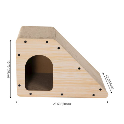 Kento Cardboard Angled Cat Cave Scratcher with Catnip, Oak Wood Finish