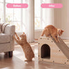 Kento Cardboard Angled Cat Cave Scratcher with Catnip, Oak Wood Finish