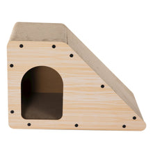Kento Cardboard Angled Cat Cave Scratcher with Catnip, Oak Wood Finish