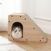 Kento Cardboard Angled Cat Cave Scratcher with Catnip, Oak Wood Finish