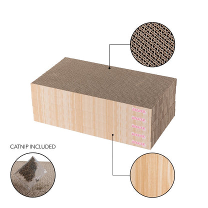 Naomi Cardboard Cat Scratcher Pad with Catnip, Oak Wood Finish (5-Pack)