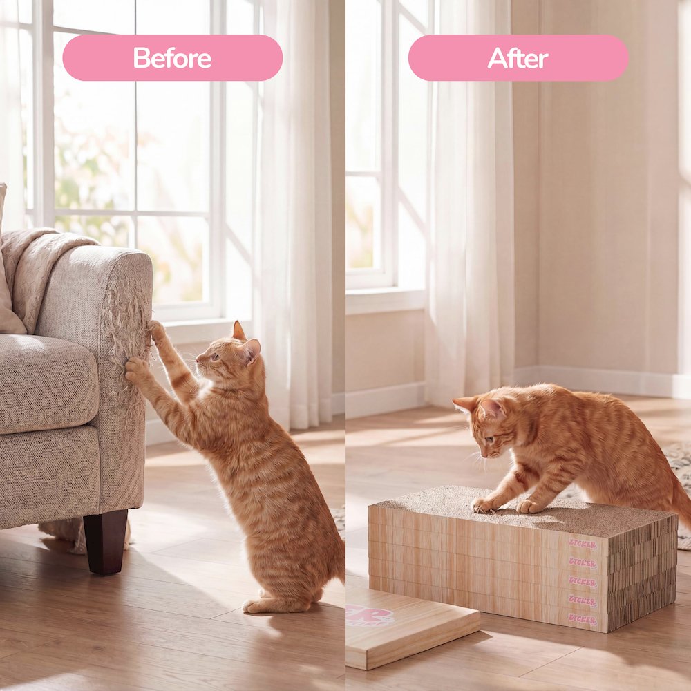 Naomi Cardboard Cat Scratcher Pad with Catnip, Oak Wood Finish (5-Pack)