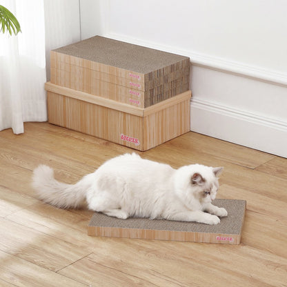 Naomi Cardboard Cat Scratcher Pad with Catnip, Oak Wood Finish (5-Pack)