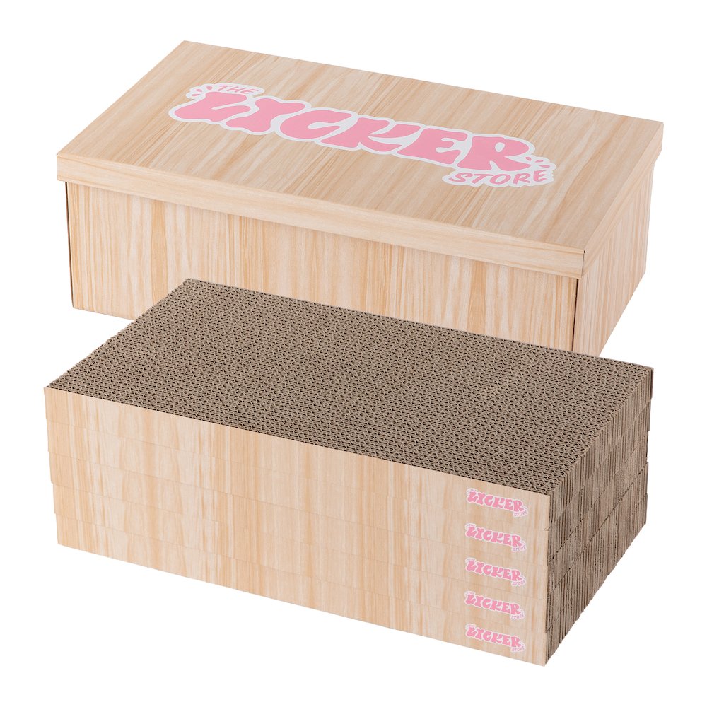 Naomi Cardboard Cat Scratcher Pad with Catnip, Oak Wood Finish (5-Pack)