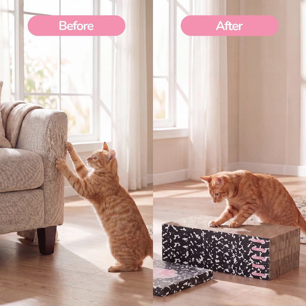 Naomi Cardboard Reversible Cat Scratcher Pad with Catnip, Black/White (5-Pack)