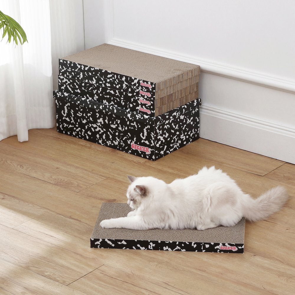 Naomi Cardboard Reversible Cat Scratcher Pad with Catnip, Black/White (5-Pack)