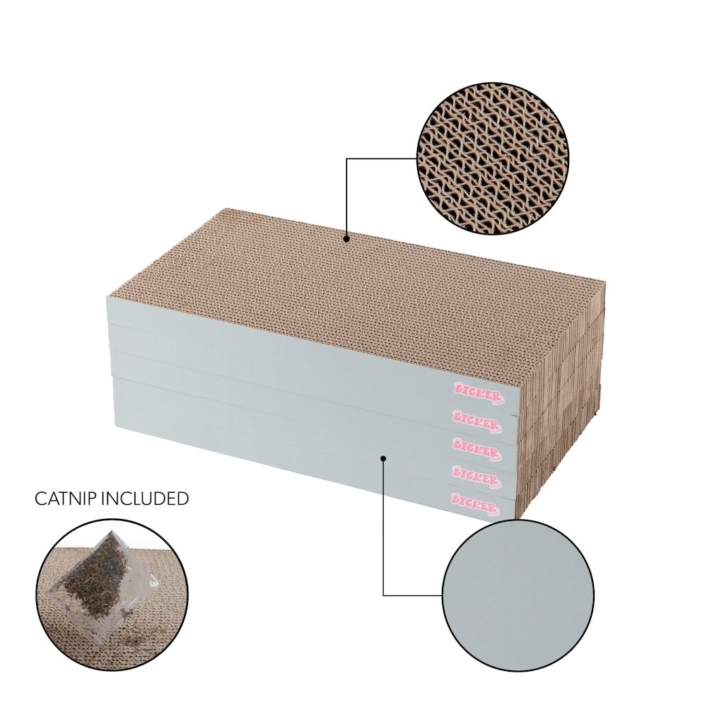 Naomi Cardboard Reversible Cat Scratcher Pad in Box with Catnip, Gray (5-Pack)