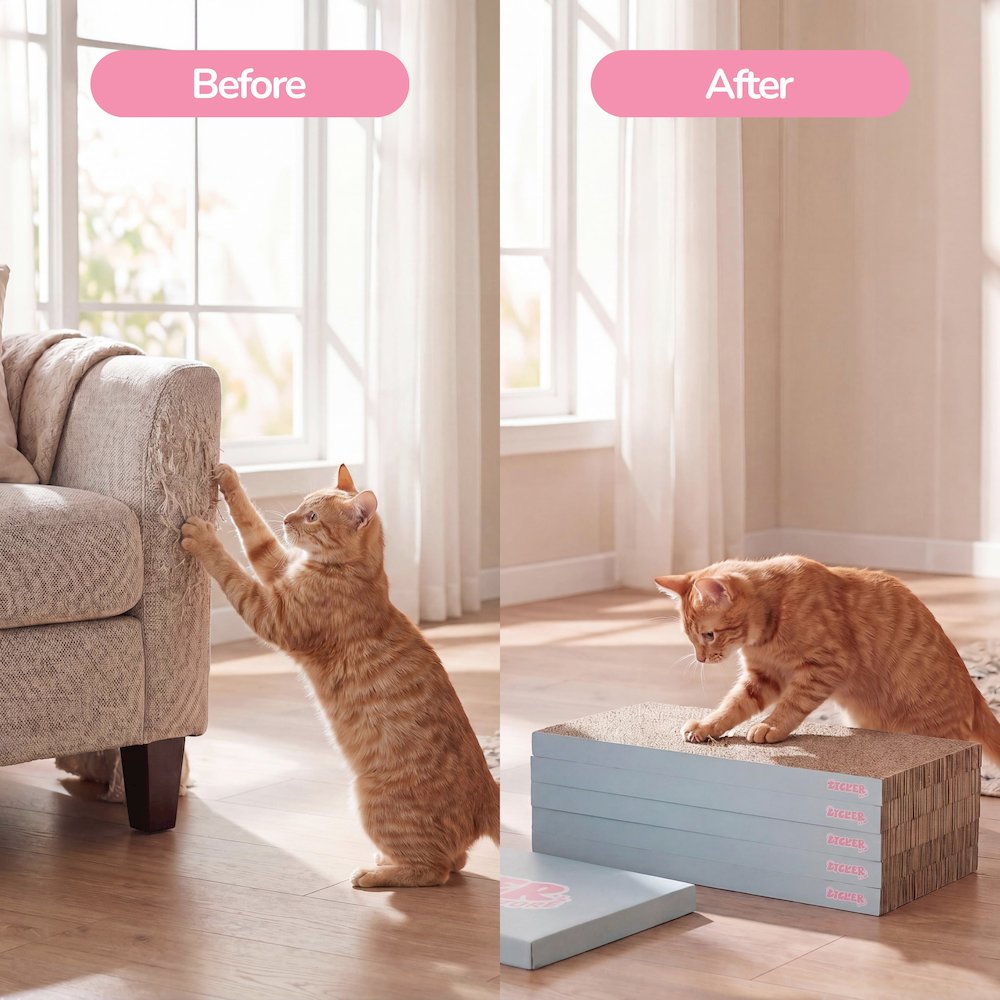 Naomi Cardboard Reversible Cat Scratcher Pad in Box with Catnip, Gray (5-Pack)
