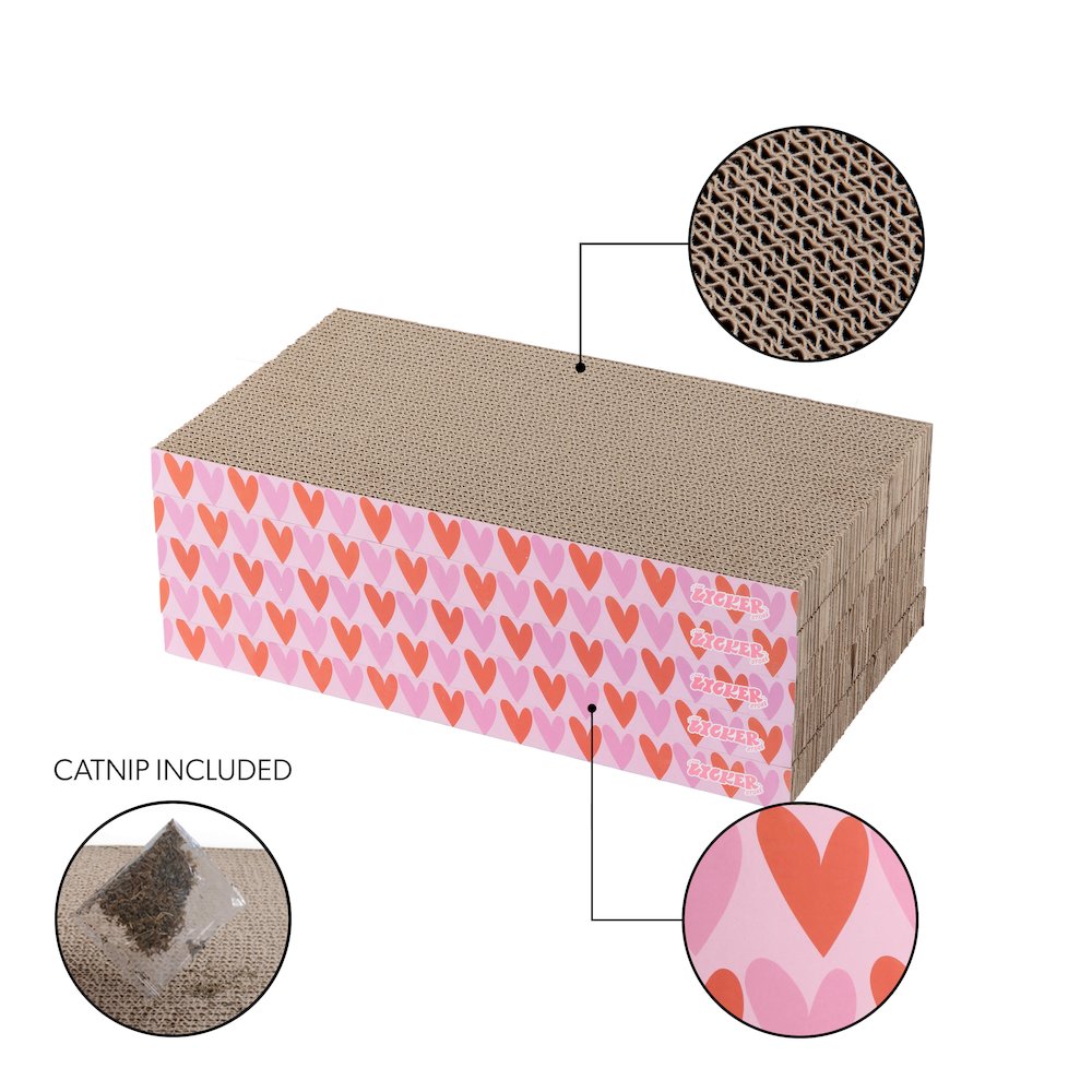 Naomi Cardboard Reversible Cat Scratcher Pad with Catnip, Pink/Red (5-Pack)