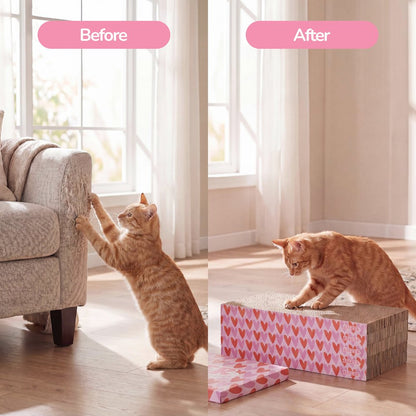 Naomi Cardboard Reversible Cat Scratcher Pad with Catnip, Pink/Red (5-Pack)