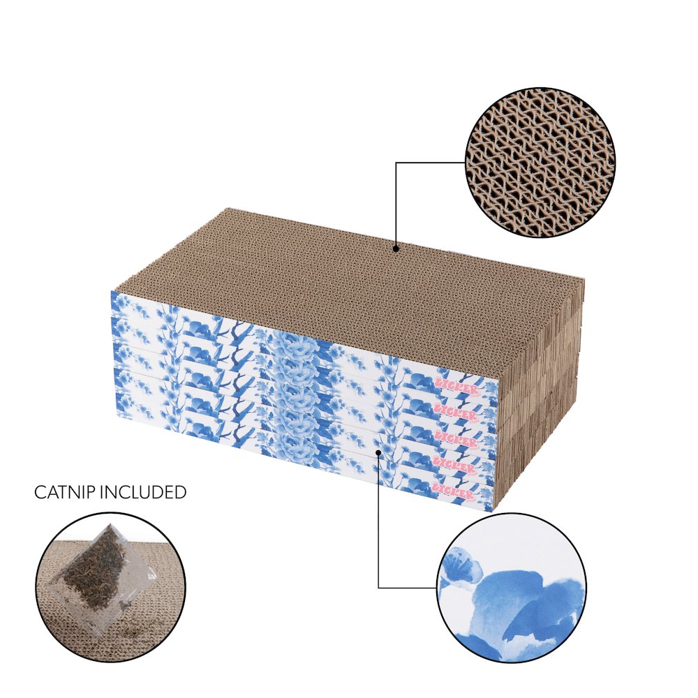 Naomi Cardboard Reversible Cat Scratcher Pad with Catnip, Blue/White (5-Pack)