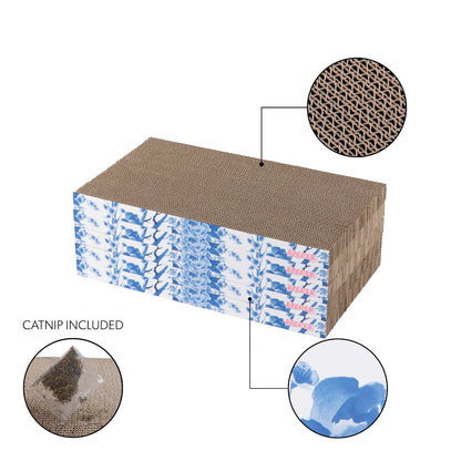 Naomi Cardboard Reversible Cat Scratcher Pad with Catnip, Blue/White (5-Pack)