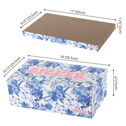 Naomi Cardboard Reversible Cat Scratcher Pad with Catnip, Blue/White (5-Pack)