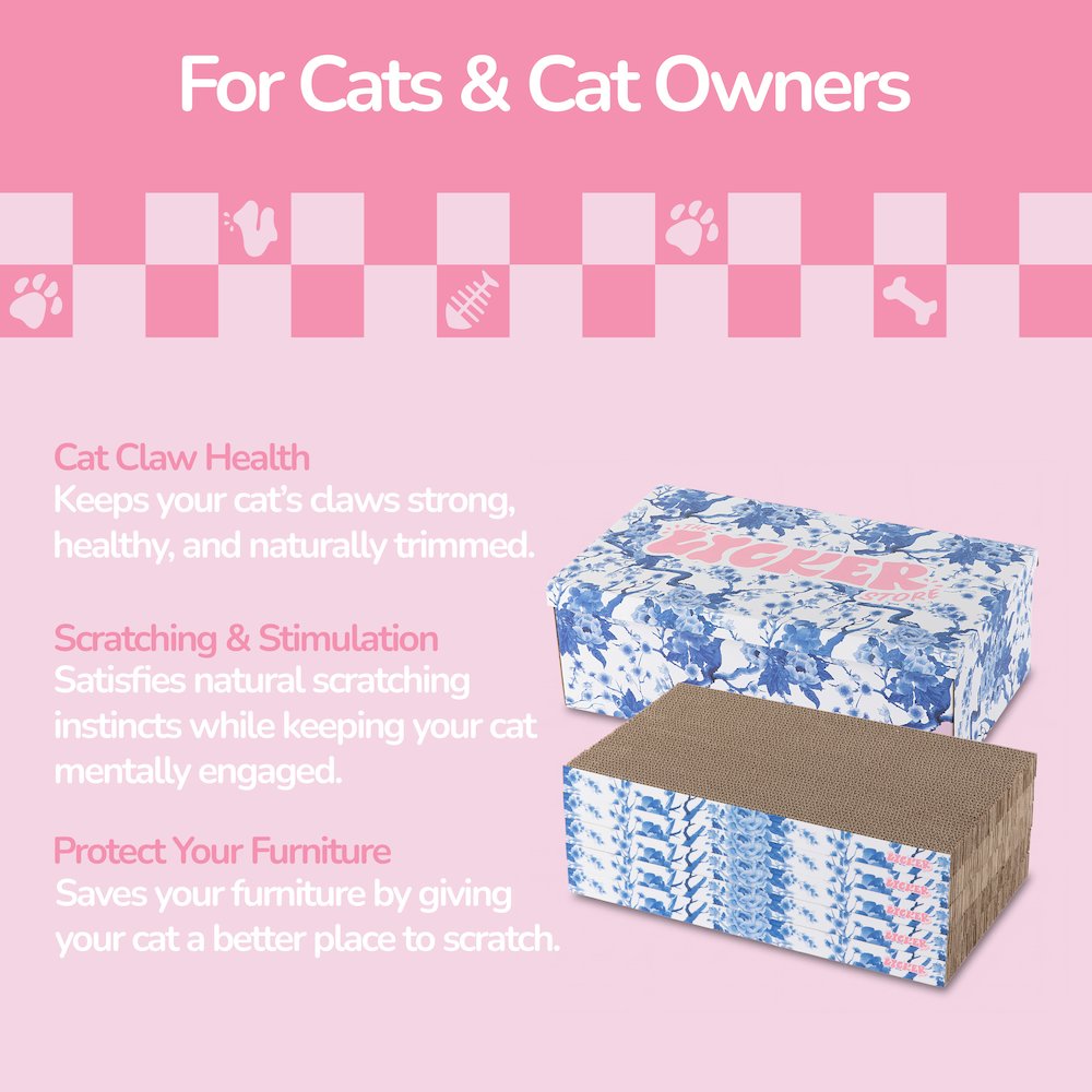 Naomi Cardboard Reversible Cat Scratcher Pad with Catnip, Blue/White (5-Pack)